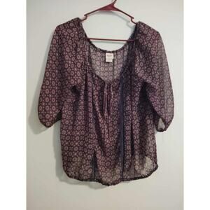 Mossimo Supply Co. Women's Floral Tie-Front Sheer Blouse - Size‎ XL Soft